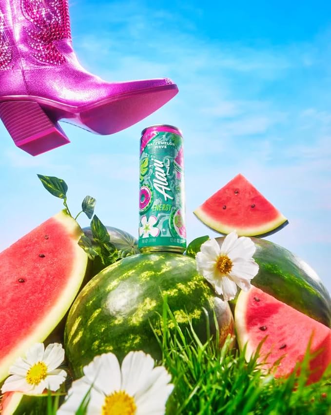 Alani Watermelon Wave Energy Drinks sugar free low calorie energy drinks 12 Fl Oz Cans (Pack of 12)