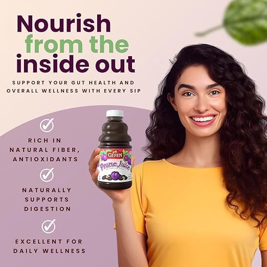 Gefen All Natural Prune Juice 32oz (2 Pack) Not from Concentrate | Kosher (Including Passover)