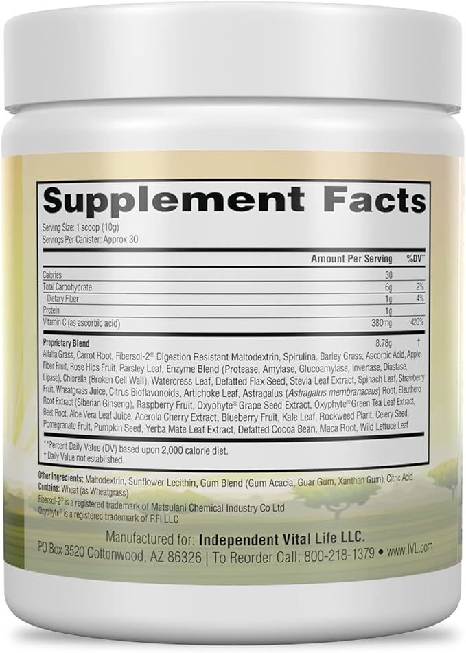 IVL - All Day Energy Greens - Supplement Powder Mix Drink Greens Powder Superfood - Super Greens Blend for Optimal Nutrition Energy &amp Digestion Green Juice Superfood Boost