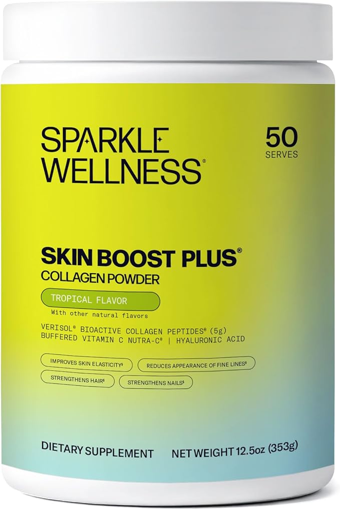 Sparkle Wellness VERISOL Bioactive Hydrolyzed Collagen Peptides | Collagen Powder Supplement with Vitamin C &amp Hyaluronic Acid for Hair Skin and Nail Health | Skin Boost Plus (Tropical) [50-Serve