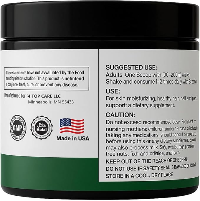 H4U Collagen Peptides Powder Plus with Vitamin C and Hyaluronic Acid &amp Biotin with Beauty Blend for Skin Hydration Healthy Hair Nails and Joint Support Unflavored Powder 7 Ounces 20 Servings