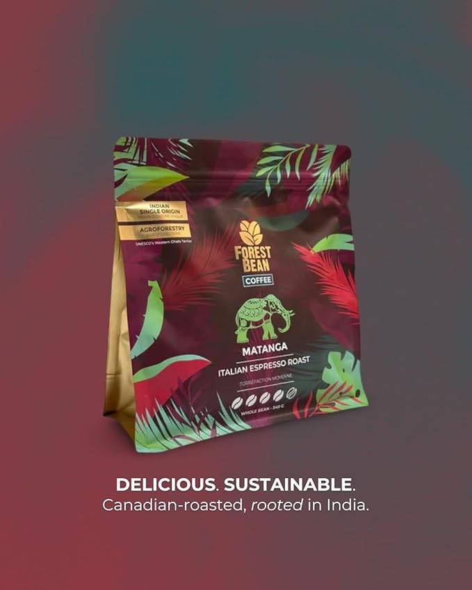 Forest Bean Matanga Coffee 100% Arabica Single-Origin Indian Italian Espresso Roast 340g Whole Bean Bag