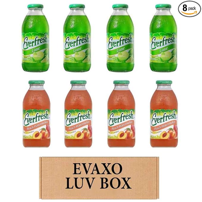 LUV BOX- variety Everfresh Juice 16 oz. pack of 8 Everfresh Lime Everfresh Peach Watermelon. by evaxo