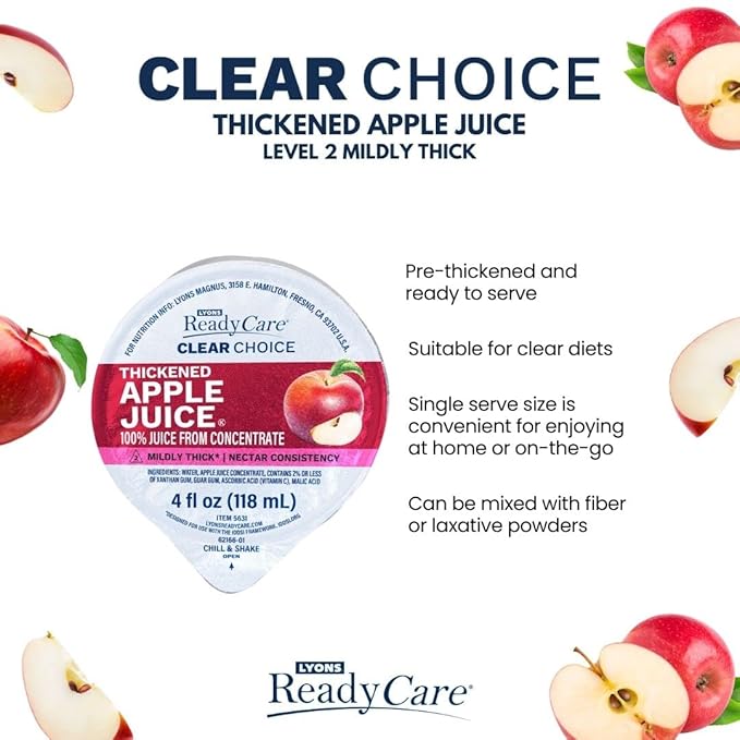 Lyons ReadyCare Thickened Apple Juice for Dysphagia &amp Swallowing Difficulty - Nectar Consistency Level 2 Mildly Thick - 4 fl oz (48 pack)