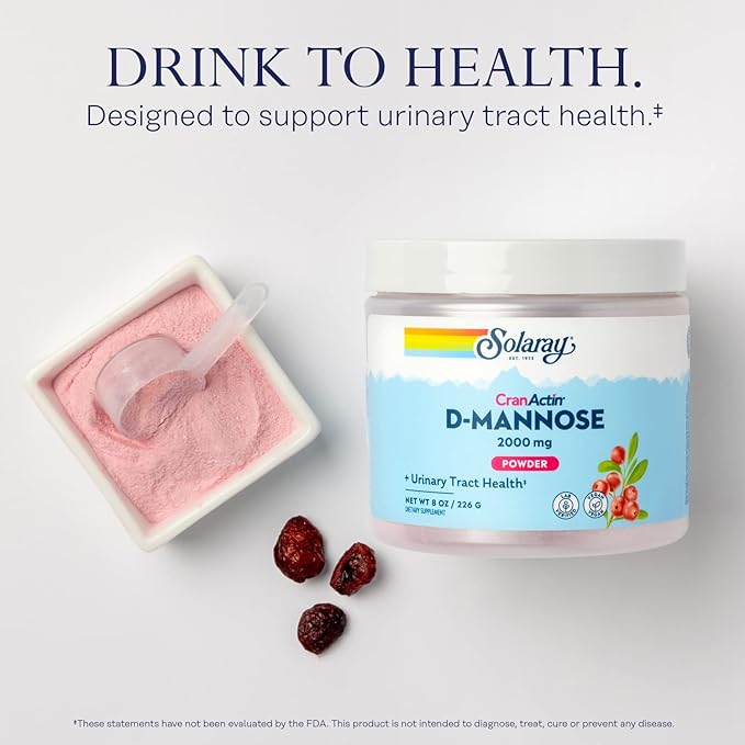SOLARAY D-Mannose with CranActin Cranberry AF Extract Powder 2000 mg 400 mg of Cranberry Extract Healthy Urinary Tract Support Organic Natural Flavors 30 Servings 8 oz