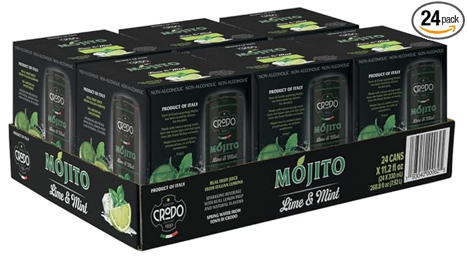 Fonti Di Crodo Mojito Italian Sparkling Beverage with Lime &amp Mint 11.2 Oz. Cans (Pack of 24)