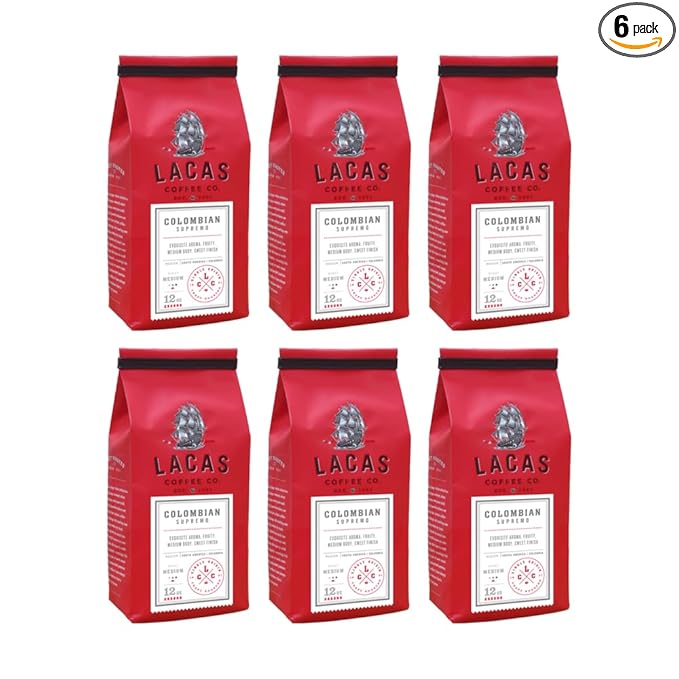 Lacas Coffee Company Medium Fine Ground Coffee 12oz Bag (6 bags Colombian Supremo)