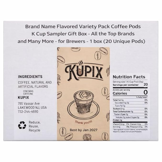 Brand Name Flavored Variety Pack Coffee Pods K Cup Sampler Gift Box - All the Top Brands and Many More - for Brewers -1 box (20 Unique Pods)