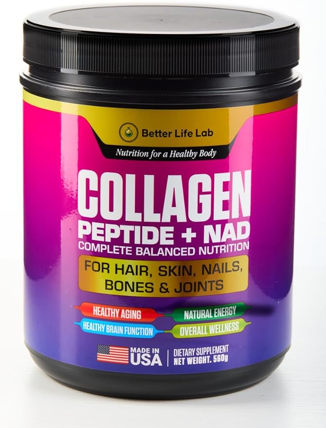 Hydrolyzed Collagen Peptides with NAD – Supports Hair Skin Nails Joints &amp Bones – Type I &amp III Collagen – Grass-Fed Unflavored Powder