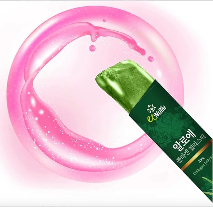 Generic ELNUTRI Korea Premium Aloe Collagen Jelly Aloe Grape Apple Beauty Skin Hair Nails Vitamin Mineral for Women and Men 30 Pack Green