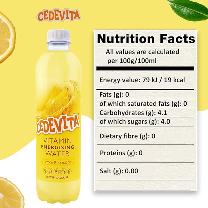 Cedevita Multivitamin Drink Healthy and Sweet Refreshing Vitamin Drink Powder Mix Limona &amp Pineapple with 9 Essential Vitamins Energy Drink - Pack of 12 0.5 L