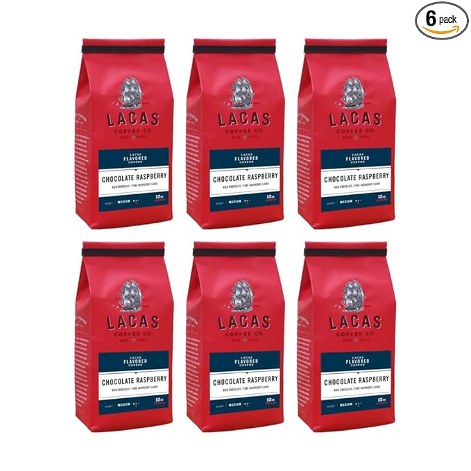 Lacas Coffee Company Medium Fine Ground Coffee 12oz Bag (6 bags Chocolate Raspberry)