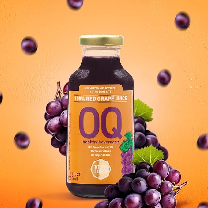 OQ Healthy Beverages Brazilian Whole Grape Juice 100% Pure | No Sugar Added | Naturally Rich Grape Flavor | 10.14 fl oz (Pack of 12)