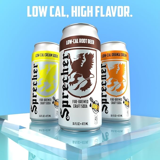Sprecher Low-Cal Cream Soda 16 fl oz Cans (12 Pack) Fire-Brewed Craft Diet Soda with Real Honey Handcrafted Reduced Calorie Cream Soda Caffeine-Free Gourmet Beverage