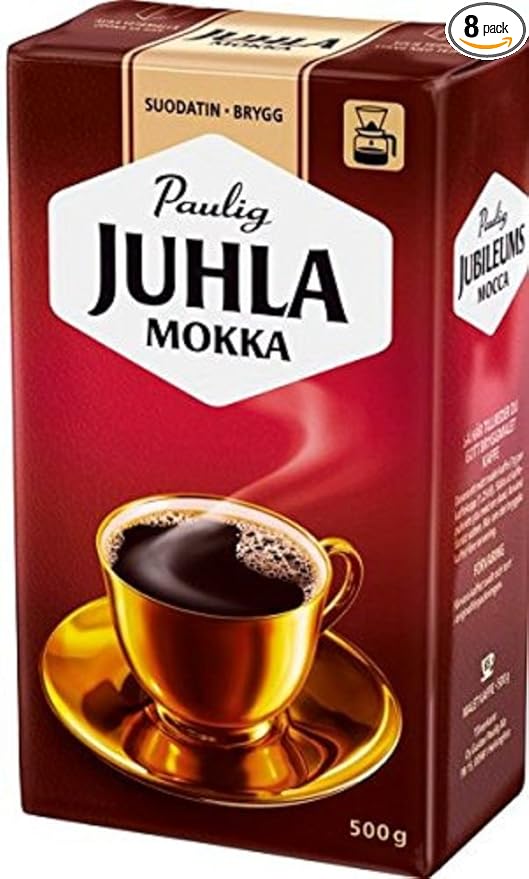 Paulig Juhla Mokka - Fine Grind - Filter Blend Ground Coffee - Bag 500g (Finland) (8 Bags (Save 30%))