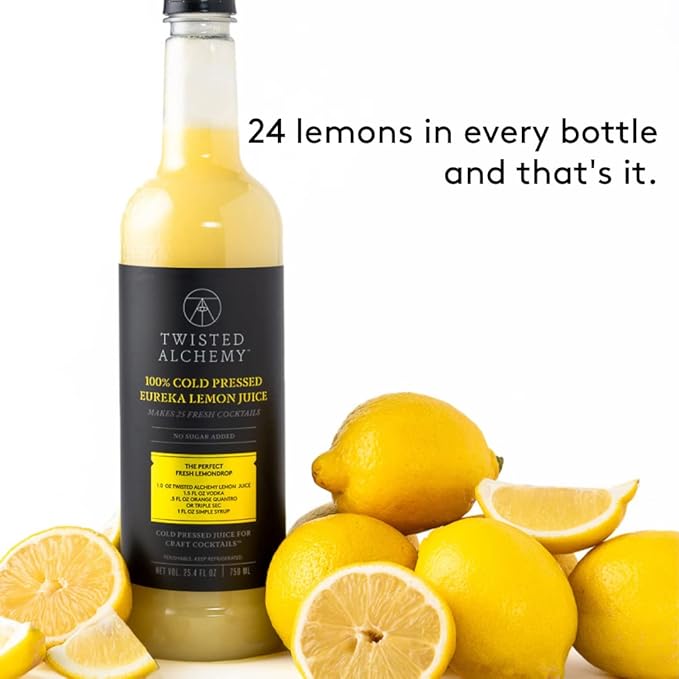 Twisted Alchemy Cold Pressed Fresh Juice For Craft Cocktails -Fresh All Natural Hand Squeezed Lemon Juice Cocktail Mixer - (25 Oz Bottle Pack Of 3) - Preservative Free Non-GMO 100% Pure -