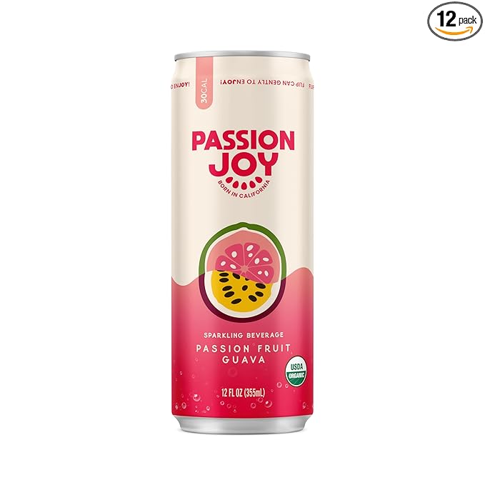 Passion Joy Organic Soda – Passion Fruit &amp Guava 12 oz Slim Cans (Pack of 12)
