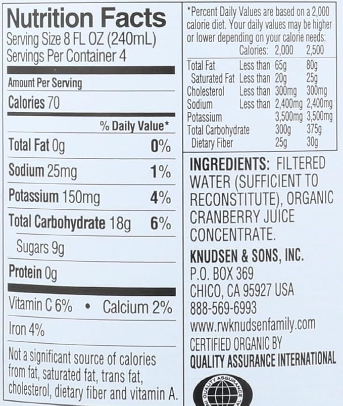 Organic Just Cranberry Juice (Pack of 12)