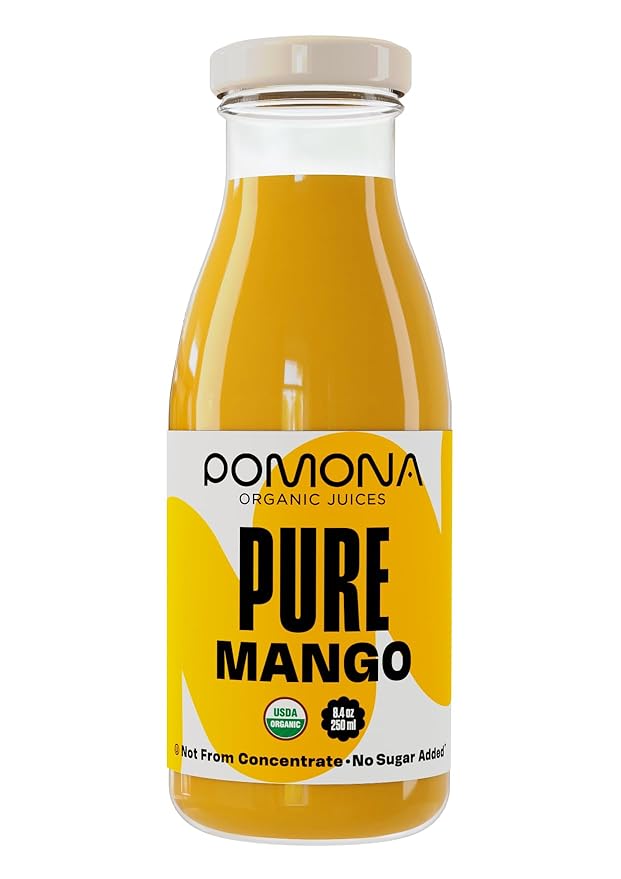 Pomona Organic Juices Pure Mango Juice 8.4 Ounce Bottle (Pack of 12) Cold Pressed Organic Juice Non-GMO No Sugar Added Not from Concentrate Gluten Free Kosher Certified Preservative Free