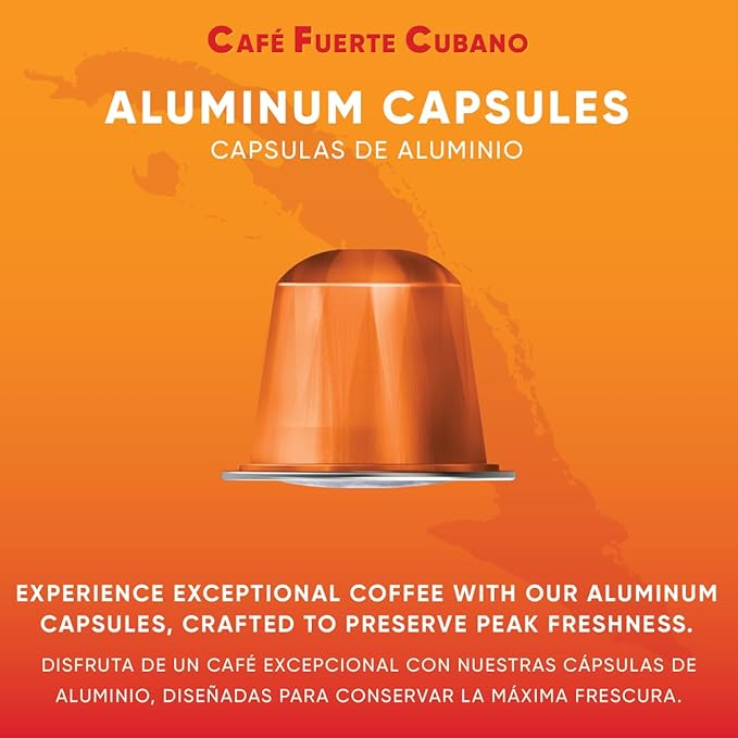 Café Fuerte Cubano Aluminum Espresso Capsules Compatible with Nespresso Original Machines Dark Roast Intensity 13 High Caffeine Recyclable Coffee Pods Roasted and Packaged in USA (80 Count)