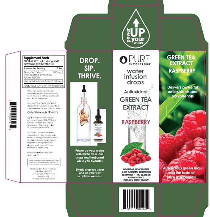 Pure Inventions - Water Infusion Drops - Daily Immunity Support Rich in Antioxidants Electrolytes - No Sugar Calories or Artificial Sweeteners - Green Tea Raspberry 30 serv.