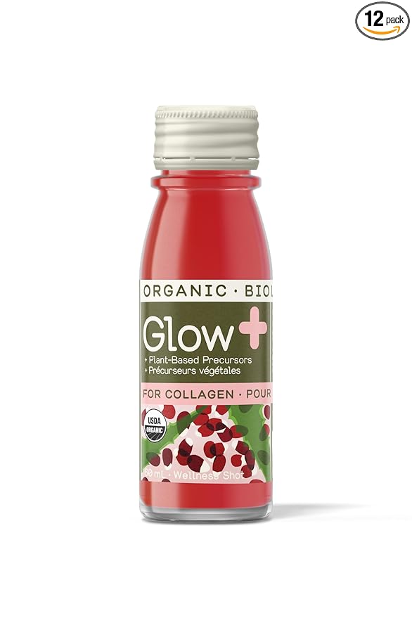 Greenhouse Juice Organic Glow Wellness Shots 12-Count 60ml Glass Bottles Sweet + Tart Pomegranate + Apple Flavor Vegan &amp Gluten-Free