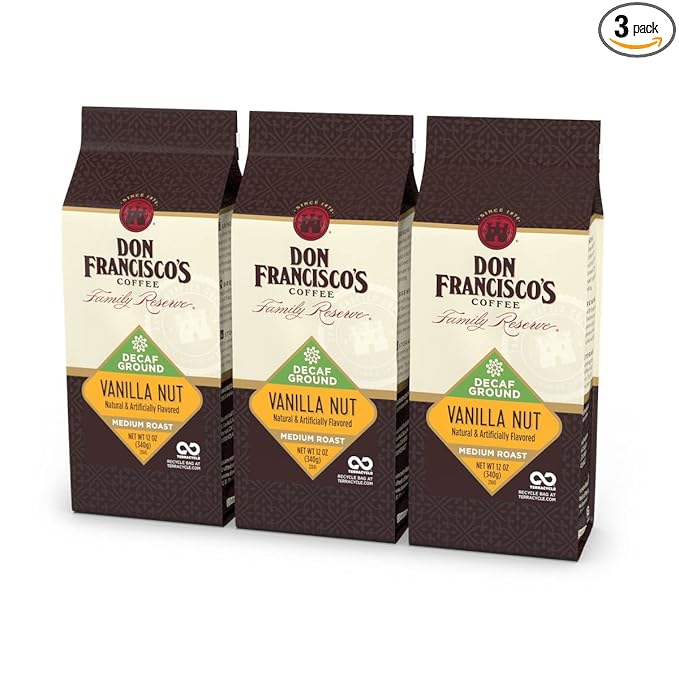 Don Francisco's Decaf Vanilla Nut Ground Coffee Medium Roast – 100% Arabica Flavored Coffee 3-Pack of 12 oz Bags