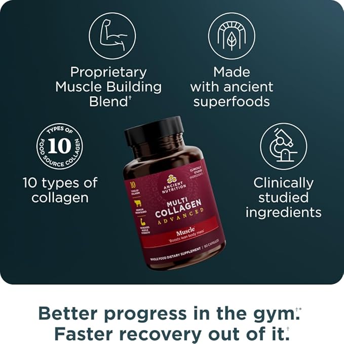 Ancient Nutrition Multi Collagen Advanced Capsules Muscle 90 Count + Multi Collagen Protein Powder Unflavored 45 Servings