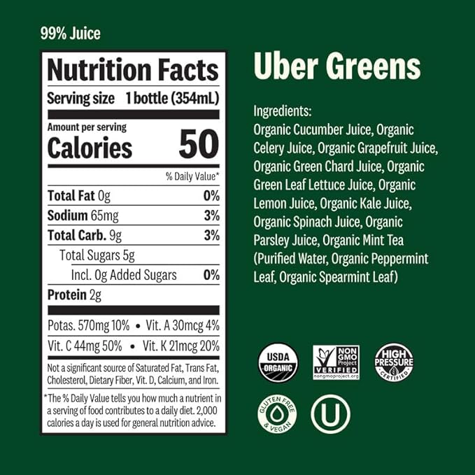 Suja Organic Green Juice Variety Pack | 6 Mighty Dozen and 6 Uber Greens | Plant-Based &amp Gluten-Free (12 fl oz Pack of 12 total)