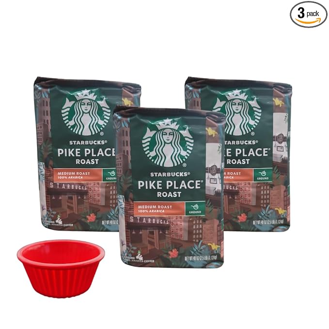 KING BUY BOX 1 PCS cup Bundle with Pike Place Medium Roast Ground Coffee Bag 40 Ounce. 3PACK compatible with Starbuks
