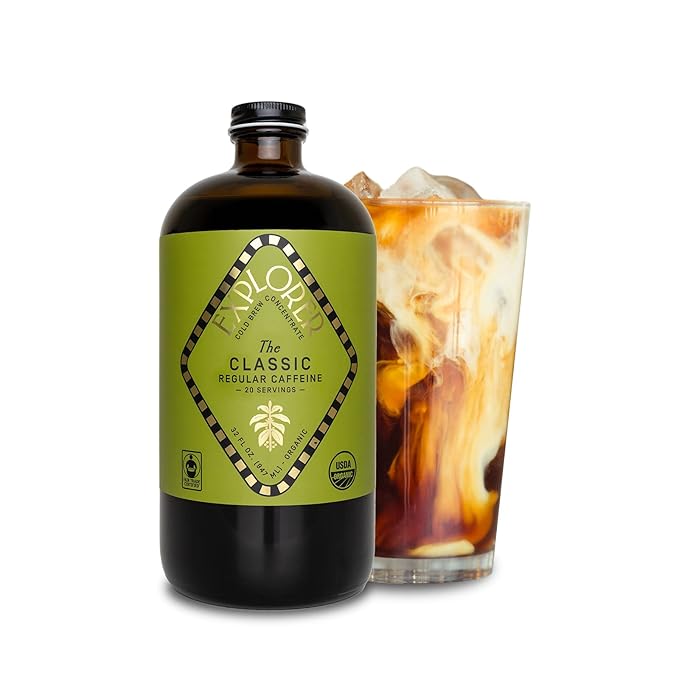 Explorer Cold Brew Coffee Concentrate &amp Syrup Bundle | Organic Regular Caffeine &amp Caramel Coffee Syrup | Gluten Free Instant Liquid Mix | Iced or Hot
