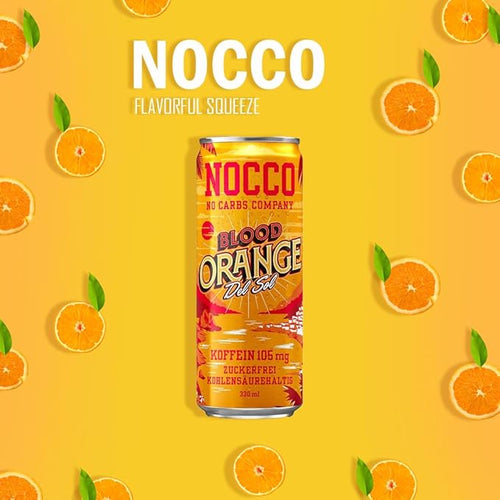 12 cans | NOCCO BCAA DRINK | Blood Orange Del Sol 330 ml | BCAA | 105 mg Caffeine | Energy Drink | Buxtrade