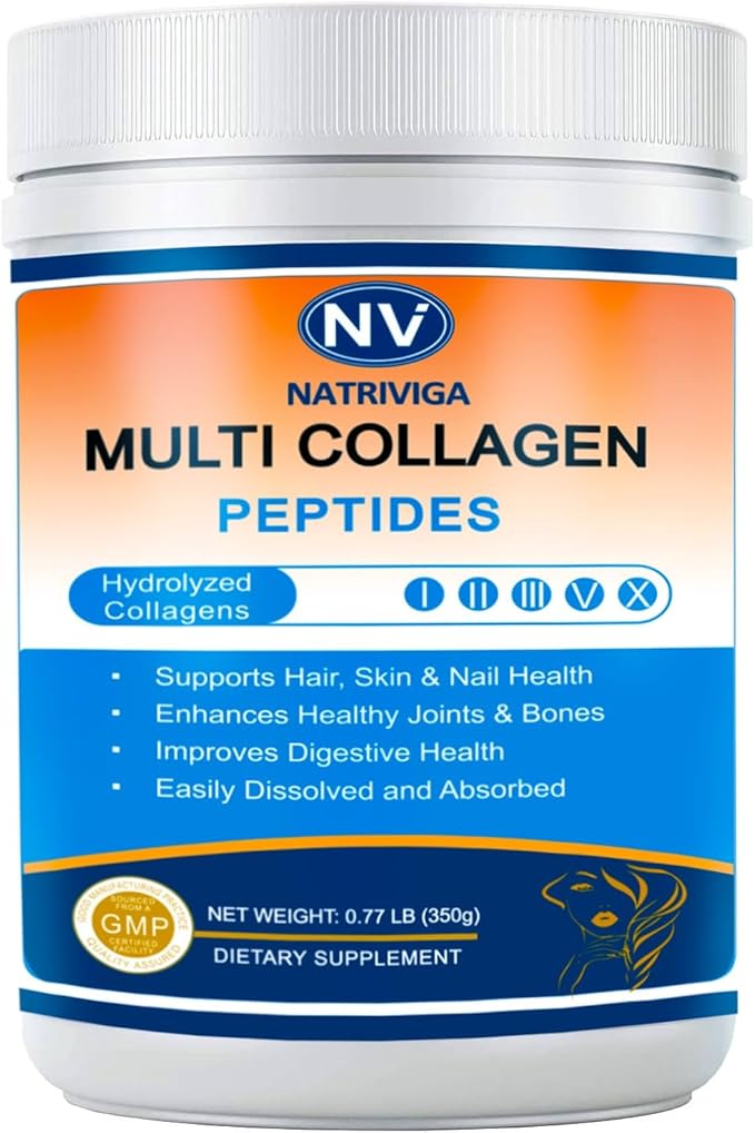 Multi Collagen Peptides Powder - Type I II III V X - Hydrolyzed Collagen Peptides with Vitamin C Hyaluronic Acid Supports Skin Hair Nail &amp Joint Grass-Fed Non-GMO 35 Servings