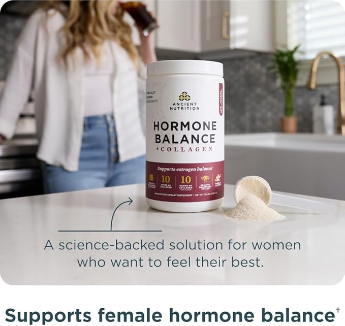 Ancient Nutrition Hormone Balance + Collagen Powder Supplement Hydrolyzed Collagen Peptides Key Clinically Validated Ingredient to Support Balanced Hormones and Boost Energy Vanilla 25 Servings