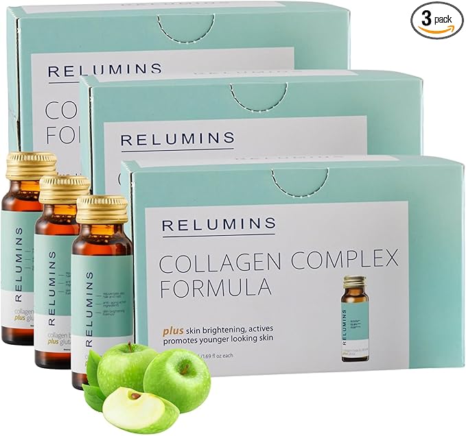 Relumins World's Most Advanced Collagen Drink - 10000mg w/Glutathione &amp Antioxidants | USA's No.1 Liquid Collagen Anti-Aging Spring Glow Essentials | Apple Flavor | Made in USA - 30 Bottles
