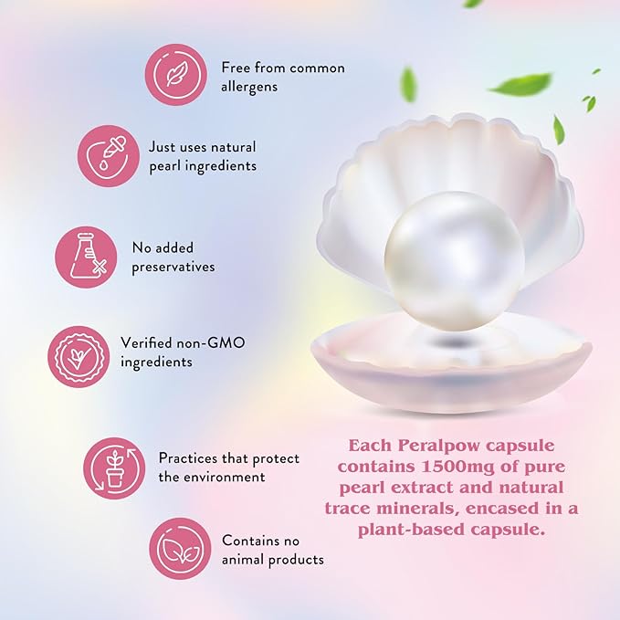 Organic Pearl Powder Capsules 1500mg | Premium Pearl Extract for Skin Radiance Eye Wellness &amp Nail Resilience | 100% Natural Calcium &amp Amino Acids | Non-GMO Vegan 60 Capsules