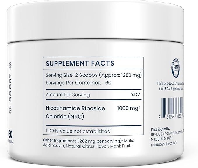 Renue By Science Nicotinamide Riboside | 1000mg Nicotinamide Powder - High Strength NR NAD Powder Sublingual Citrus Burst Flavor | Manufactured in The USA &amp Third-Party Tested | 60 Servings