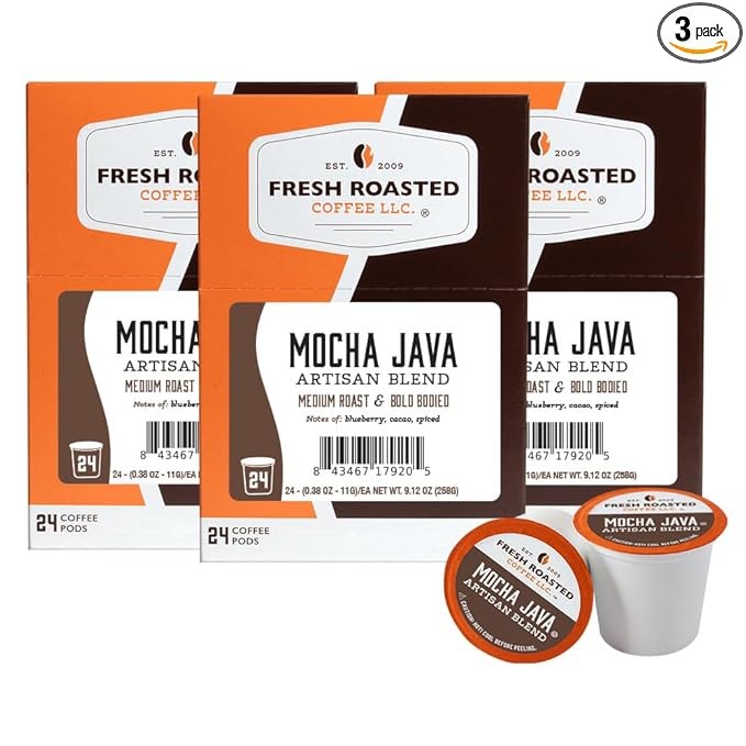 Fresh Roasted Coffee Mocha Java Medium Roast 72 Pods for K Cup Brewers