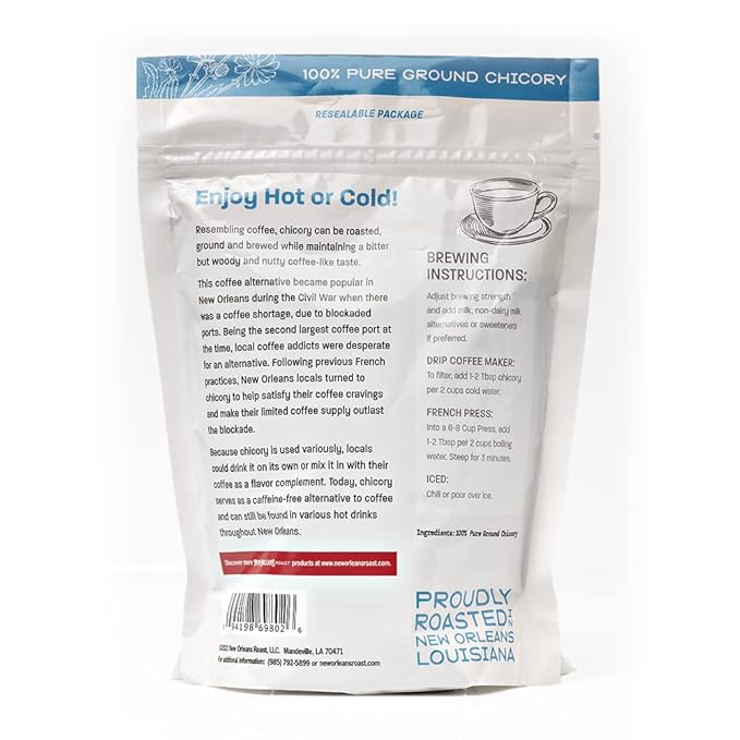New Orleans Roast 100% Pure French Chicory - 12oz (Pack of 6) - Coffee Alternative Acid Free Caffeine Free Dark Roast Brew Just Like Coffee Blend Chicory Root with Coffee Coffee Substitute Keto