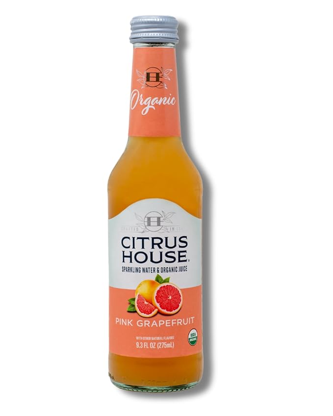Citrus House Organic Sparkling Juice Pink Grapefruit Modern Italian Soda No Added Sugar No Preservatives 9.3 Fl Oz Glass Bottle (Pack of 12)