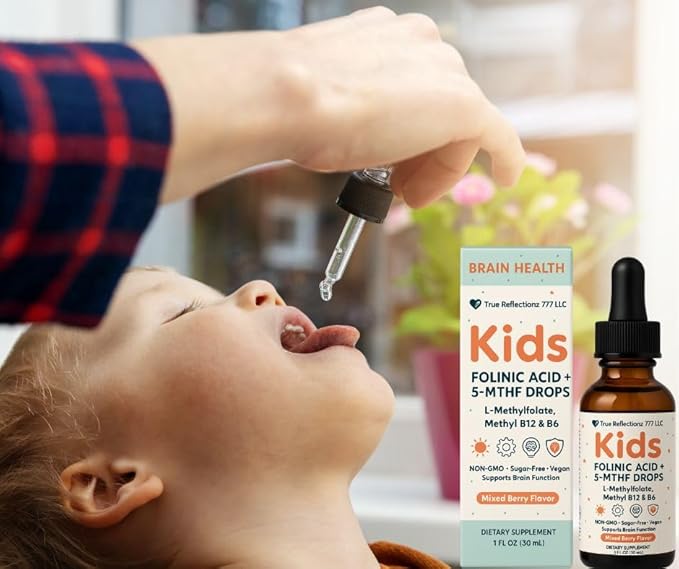 Folinic Acid Drops Kids &amp Adults – 800 mcg + L-Methylfolate + B12 +P5P B6 Gentle Methylation Magnesium Glycinate Vitamin D3 &amp C Folate Support for BrainFocus Mood &amp Cellular Health 5-M