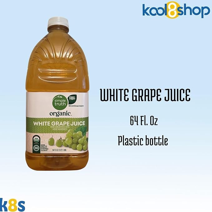 Simple Truth Organic White Grape Fruit Juice 64 fl oz Plastic Bottles 4 Pack + 15 Sugarcane Disposable Straws by KOOL8SHOP Infinite Deals