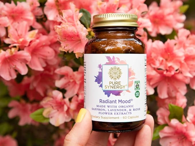 Pure Synergy Radiant Mood | Natural Mood and Sleep Supplement with Organic Saffron | with Saffron Lemon Balm and Magnolia Bark | for Sleep and Stress Support (60 Capsules)
