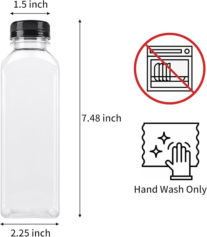 BAKHUK 36pcs 16oz Empty Plastic Juice Bottles with Caps Reusable Clear Bulk Beverage Containers for Juice Milk Smoothie and Other Beverages
