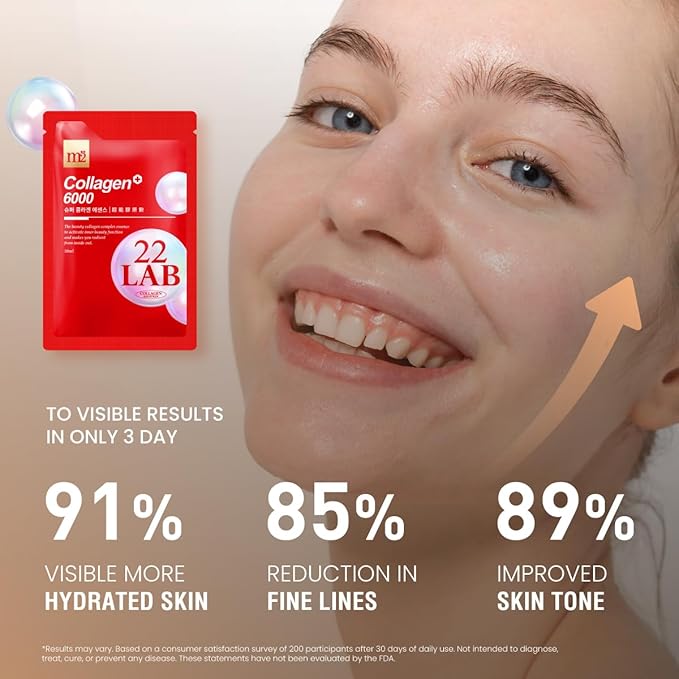 m2 Super Collagen Drink Liquid Super Concentrate 6000mg Dual Peptide Collagen Secrets of Korean Celebs 68% More Collagen After 24 Hours Drink from Pouch No Added Sugar (8pk)