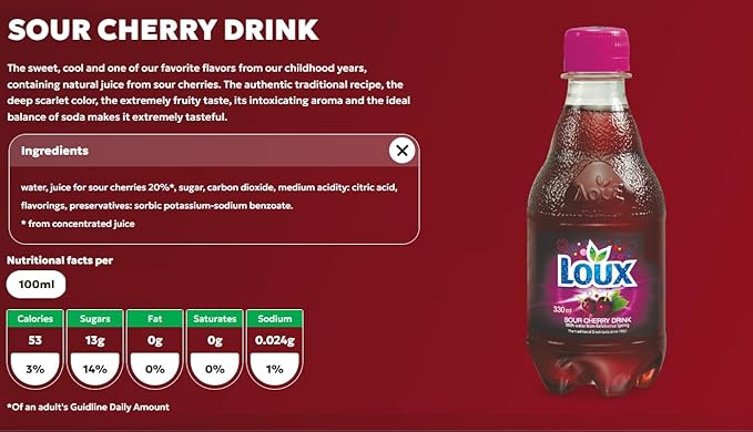 Loux | Greek Soft Drink | Sour Cherry | Pack of 12 | 330ml