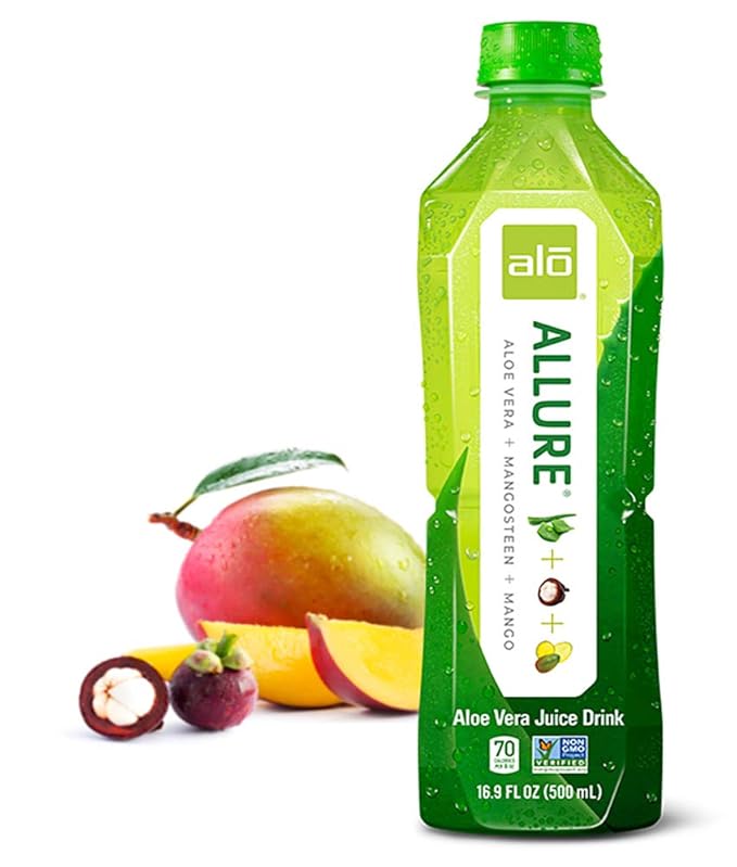 ALO Aloe Vera Juice Drink | ALLURE - Mangosteen + Mango | 16.9 fl oz Pack of 12 |Plant-Based Drink with Real Aloe Pulp