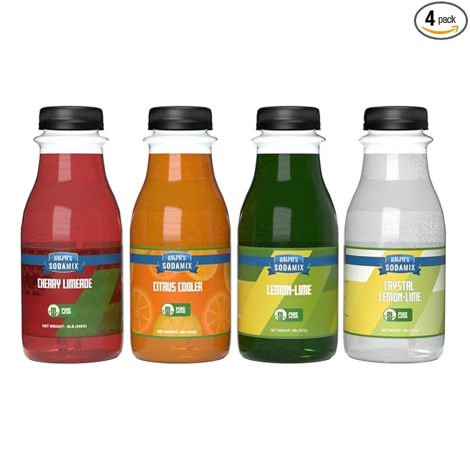 Ralph's 4 Cane Sugar Sparkling Water Soda Maker Flavors Pack | Cherry Limeade | Citrus Cooler | Lemon Lime | Crystal Lemon Lime | Four 12oz Bottles | Sodamix