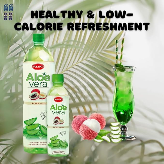 ALEO 0.5L Premium Lychee Aloe Vera Drink - Natural No Preservatives No Artificial Colors Superior Taste Award 2025