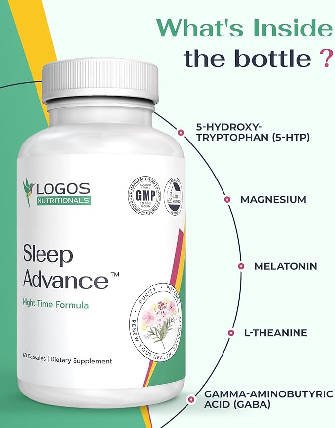 Sleep Advance - Restful Sleep Formula - 60 Capsules - Natural Sleep Aid with Magnesium Melatonin L-Theanine &amp More - Non-Addictive Stress Relief Formula for Deep Sleep
